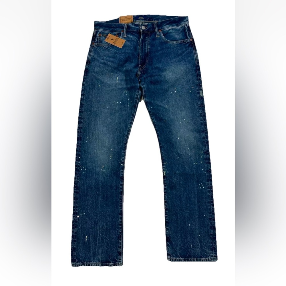 Polo Ralph Lauren Varick Slim Straight Distressed Paint Splatter Jeans Men 33x32